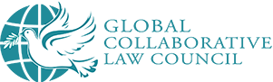 A logo for the global collaborative law council with a dove and a globe.