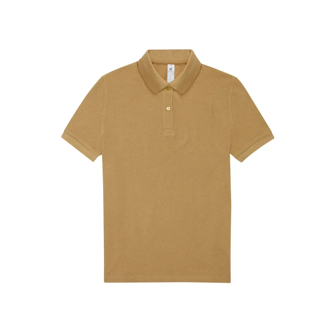 Ένα καφέ πόλο μπλουζάκι με κοντά μανίκια και λευκό γιακά