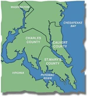Map of Southern Maryland - HVAC services Lexington Park, MD