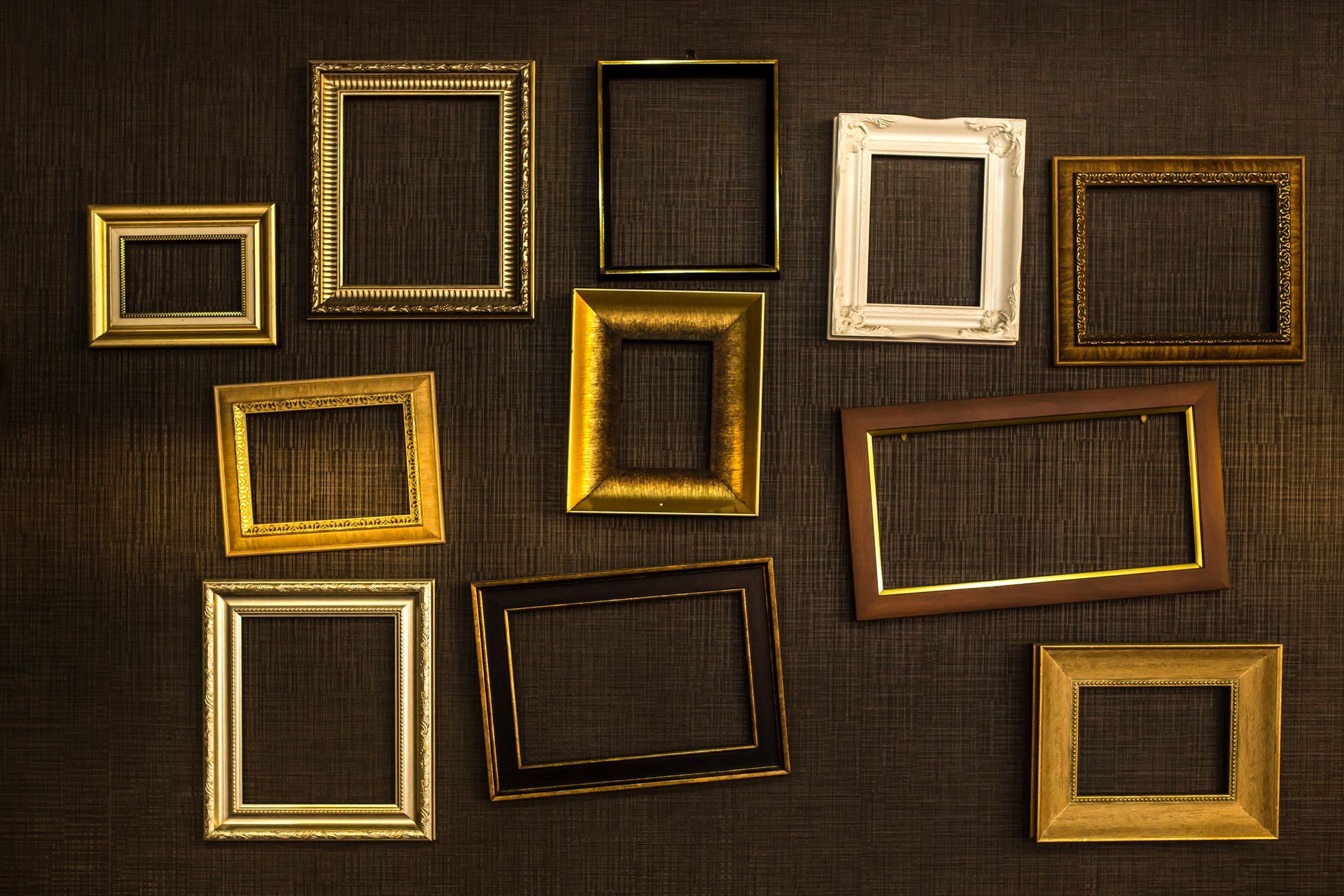 Photo art gallery on vintage wall. 
