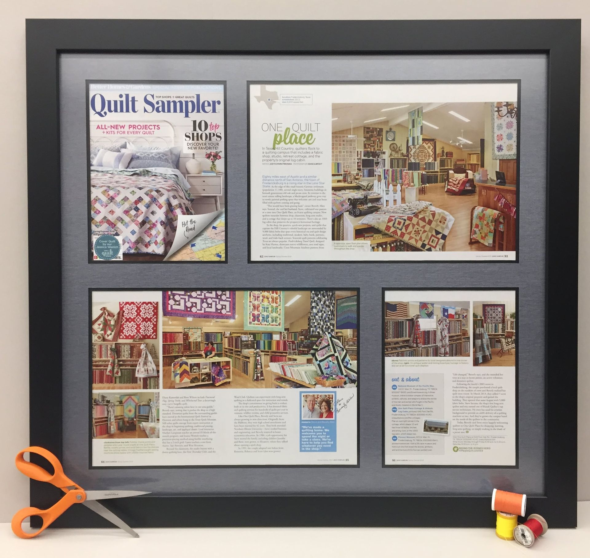 Framed quilt magazine pages: 