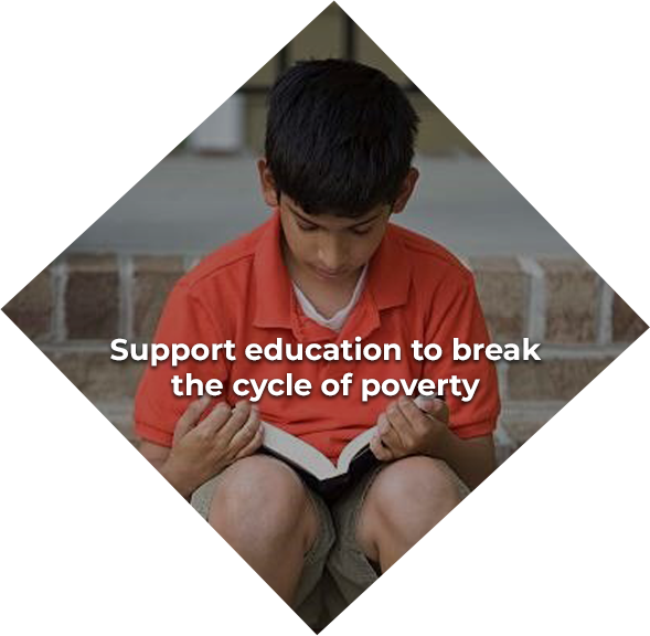 Boy reading a book on steps, text: