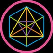 Youtopia Logo Geometric shape with a hexagon and triangles in various colors, within a pink circle.