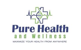 Pure Health and Wellness logo with green and blue medical cross and DNA helix