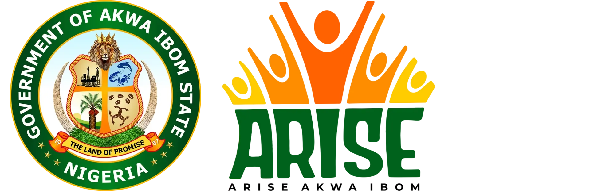 Government of Akwa Ibom State and ARISE logo with a rising sun and figures.