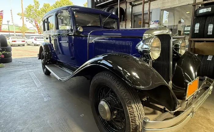 Vintage blue car inside garage in San Leandro, CA | Angel's Auto Repair And Service