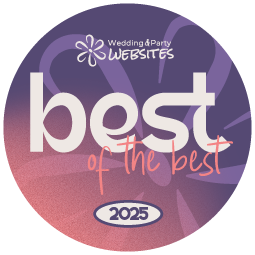 Wedding & Party Websites logo with “best of the best” and 2025 on a purple circular badge