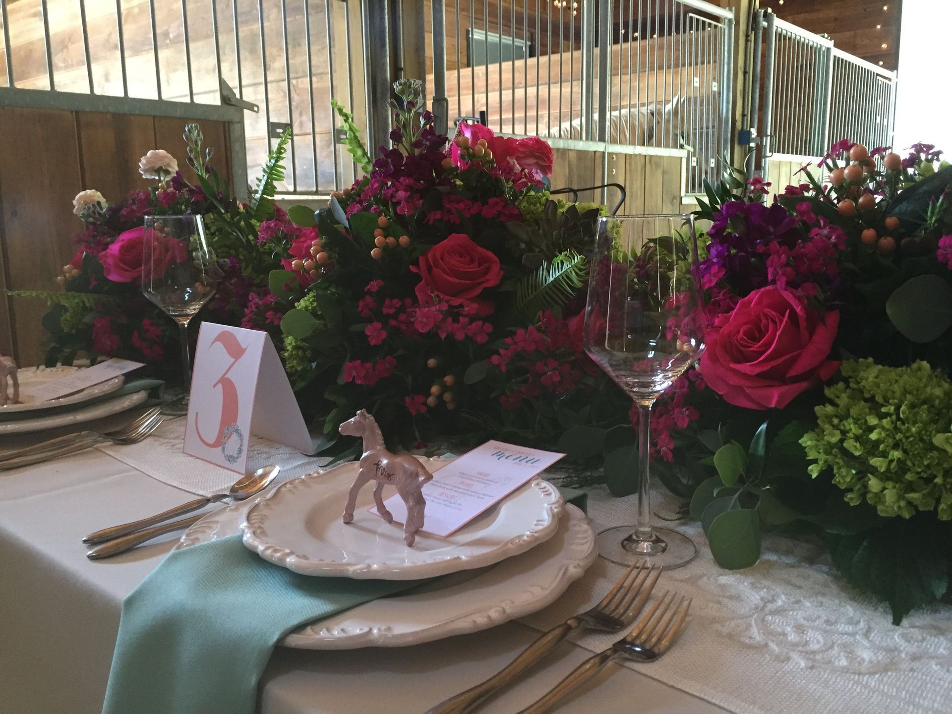 hot pink and lime green floral wedding reception centerpieces