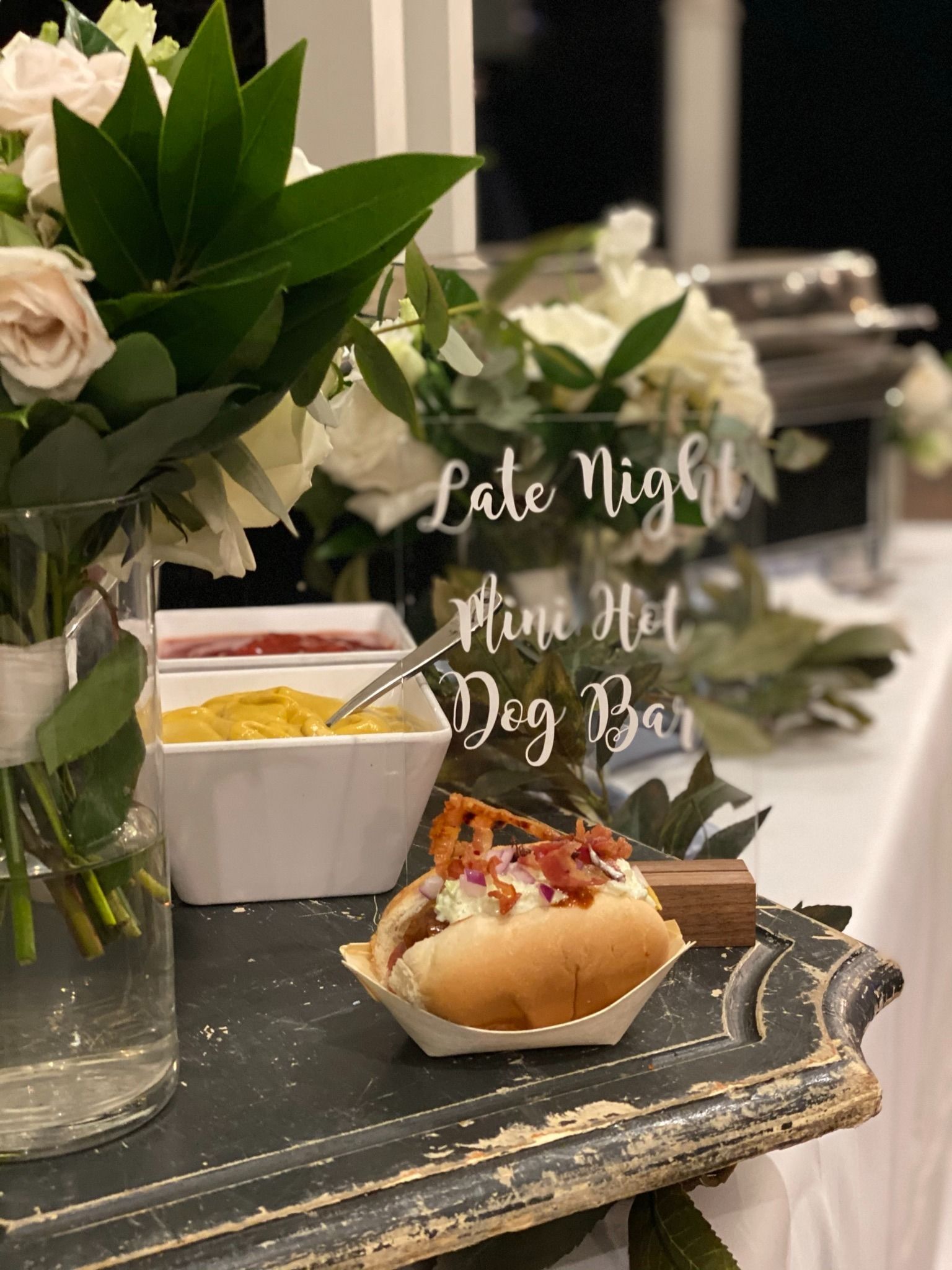 catered late night mini hot dogs