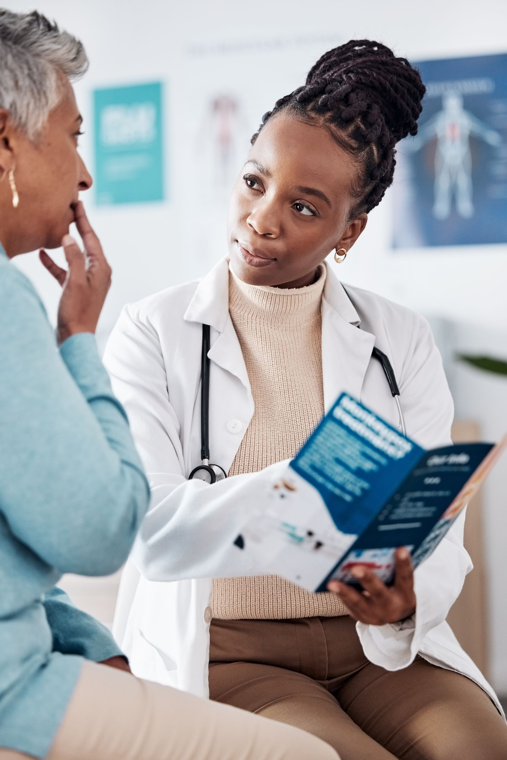 Clinical trial doctor talking with patient 