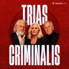 Poster voor “Trias Criminalis” met drie personen op een rode achtergrond en het Audius-logo.