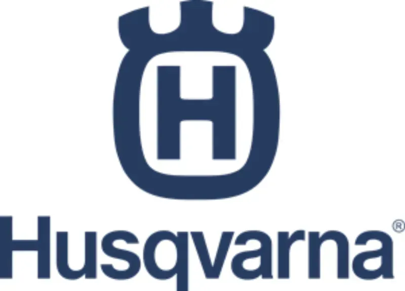 A blue husqvarna logo with a crown on it