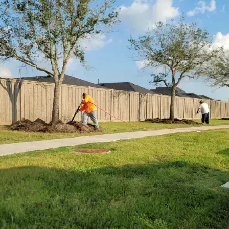 A man is standing next to a tree in a yard.