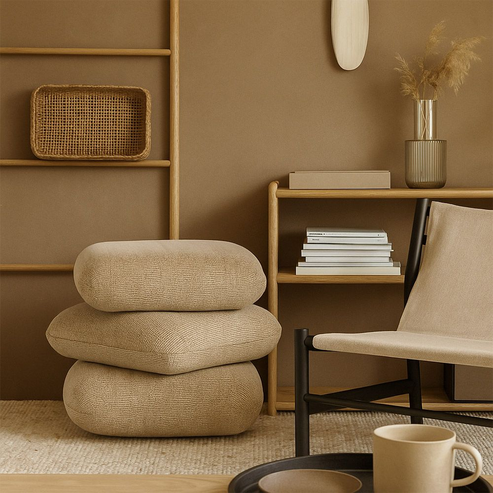 Creme kleurige poef met drie draaibare lagen