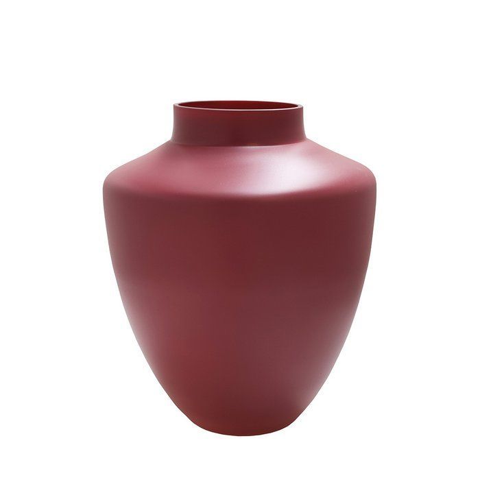 Kastanjebruine vaas met een breed lichaam dat uitloopt in een smalle hals.