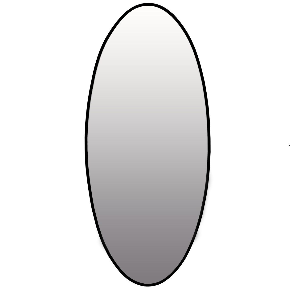 Een verticaal georiënteerde ovaal met een grijs kleurverloop, van lichtgrijs bovenaan naar donkergrijs onderaan.