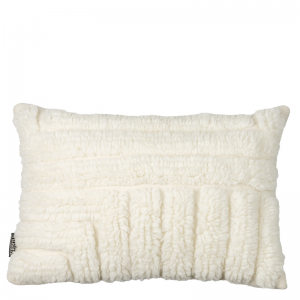 Crèmekleurig rechthoekig kussen met een gestructureerd, pluizig oppervlak.