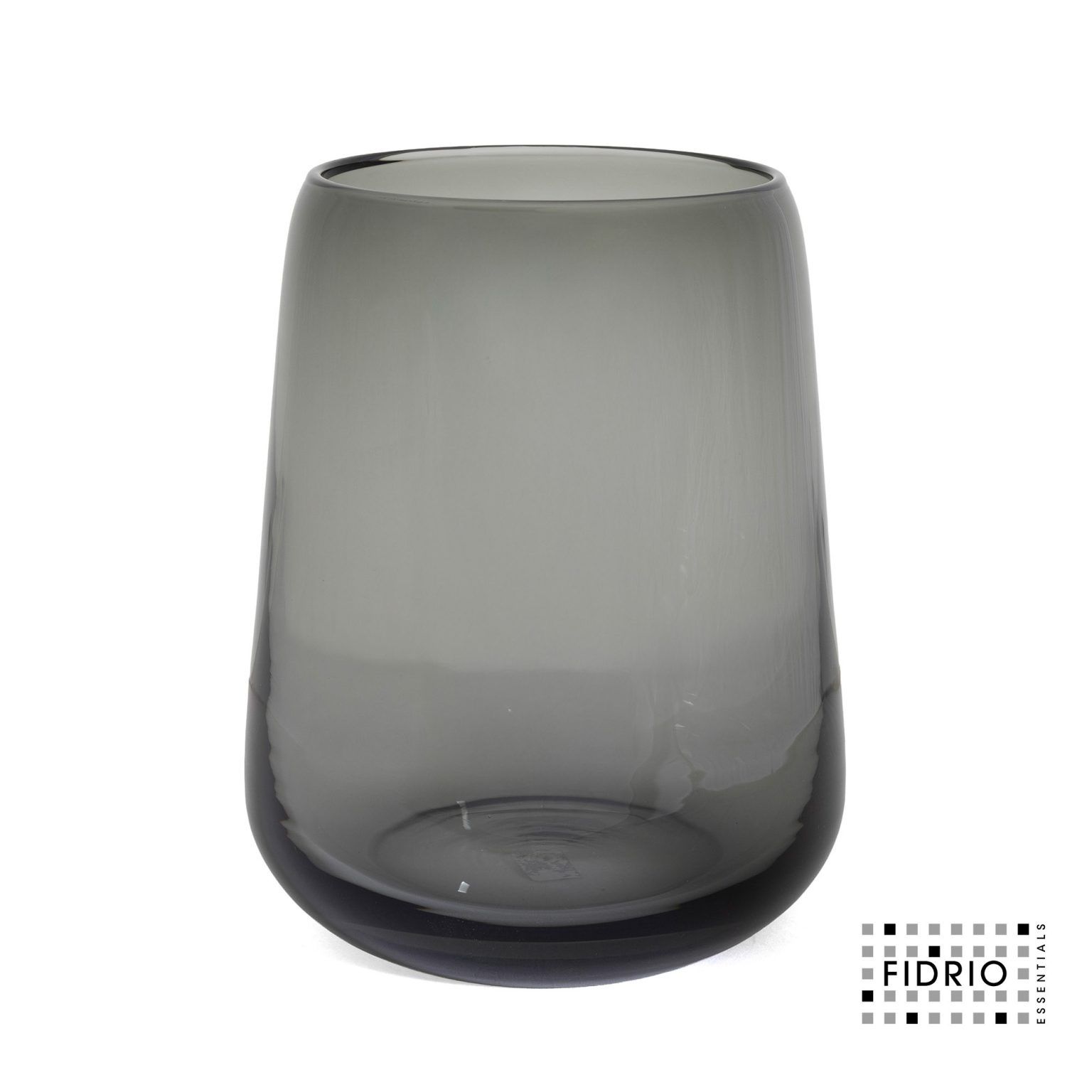 Grijze ronde glazen vaas.