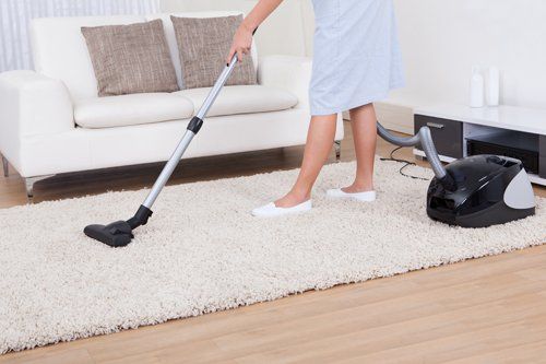 Professional vacuuming the rug