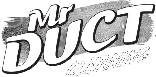 Logo for Mr. Duct Cleaning. White text on a gray bubble background.