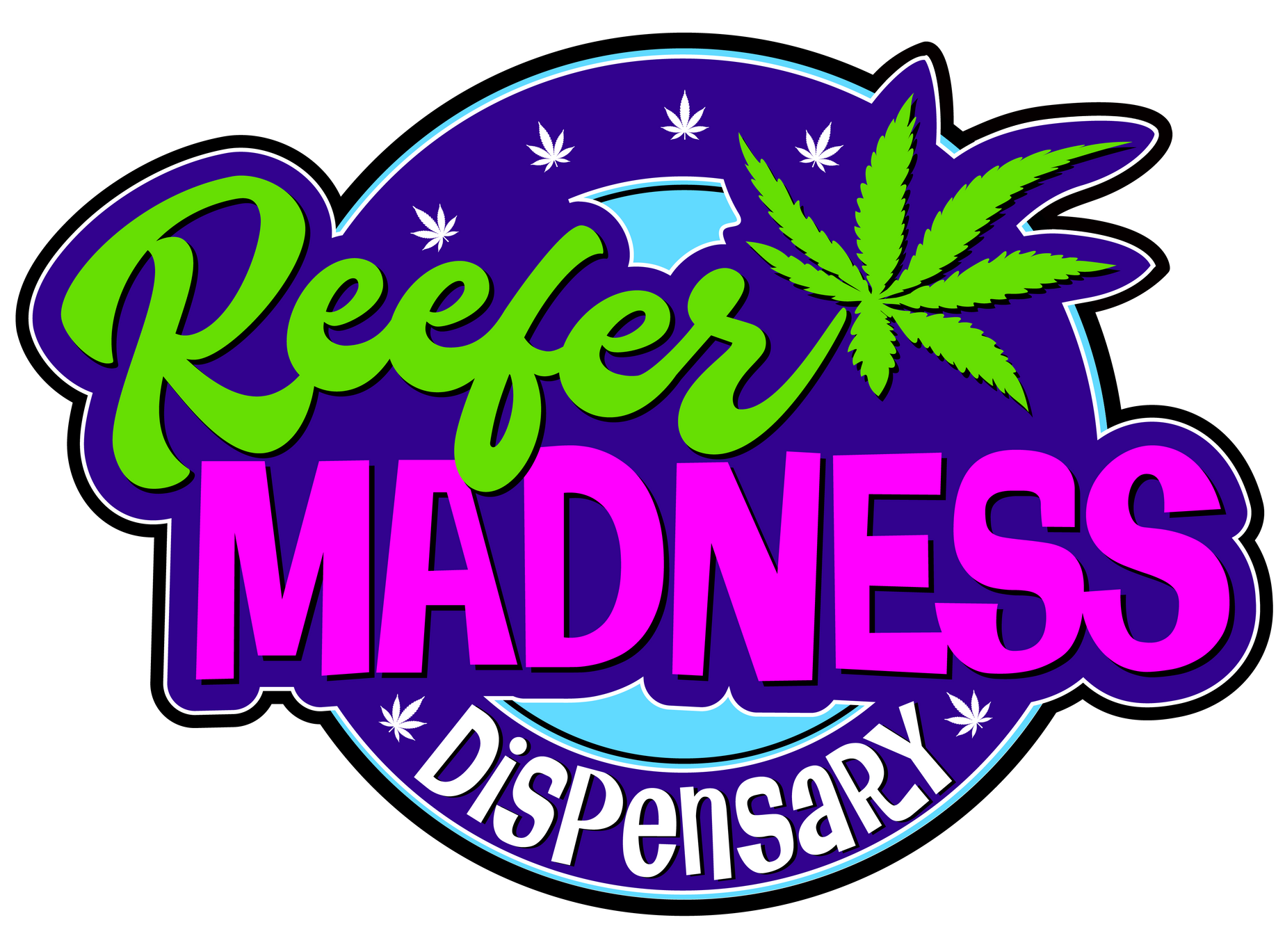 A logo for a dispensary called reefer madness