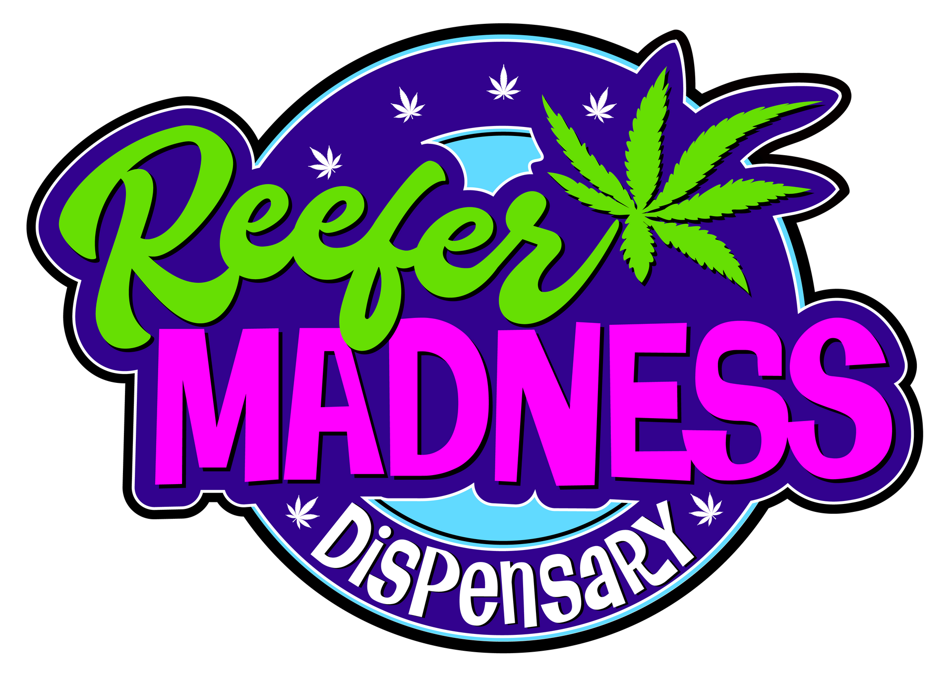 A logo for a dispensary called reefer madness