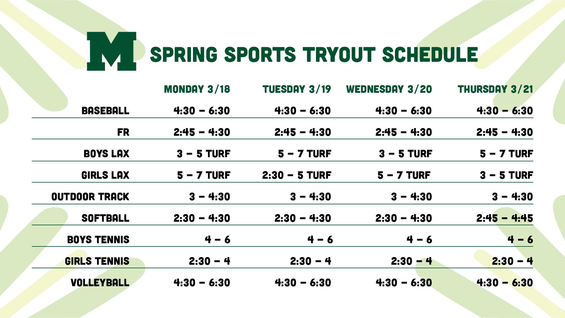 minnechaug spring sports tryout schedule