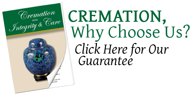 Advertisement for cremation services featuring an urn, text 