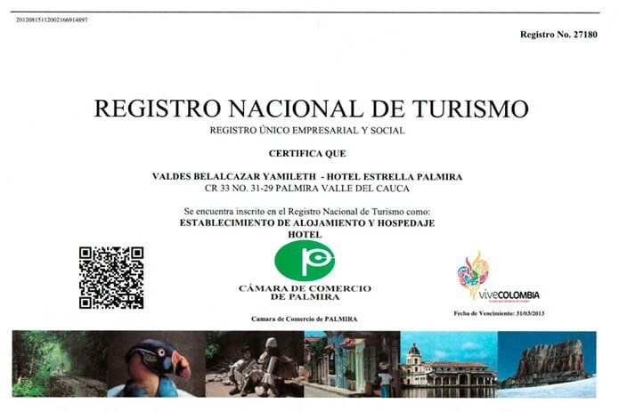 ​HOTEL ESTRELLA PALMIRA - Registro Nacional de Turismo 