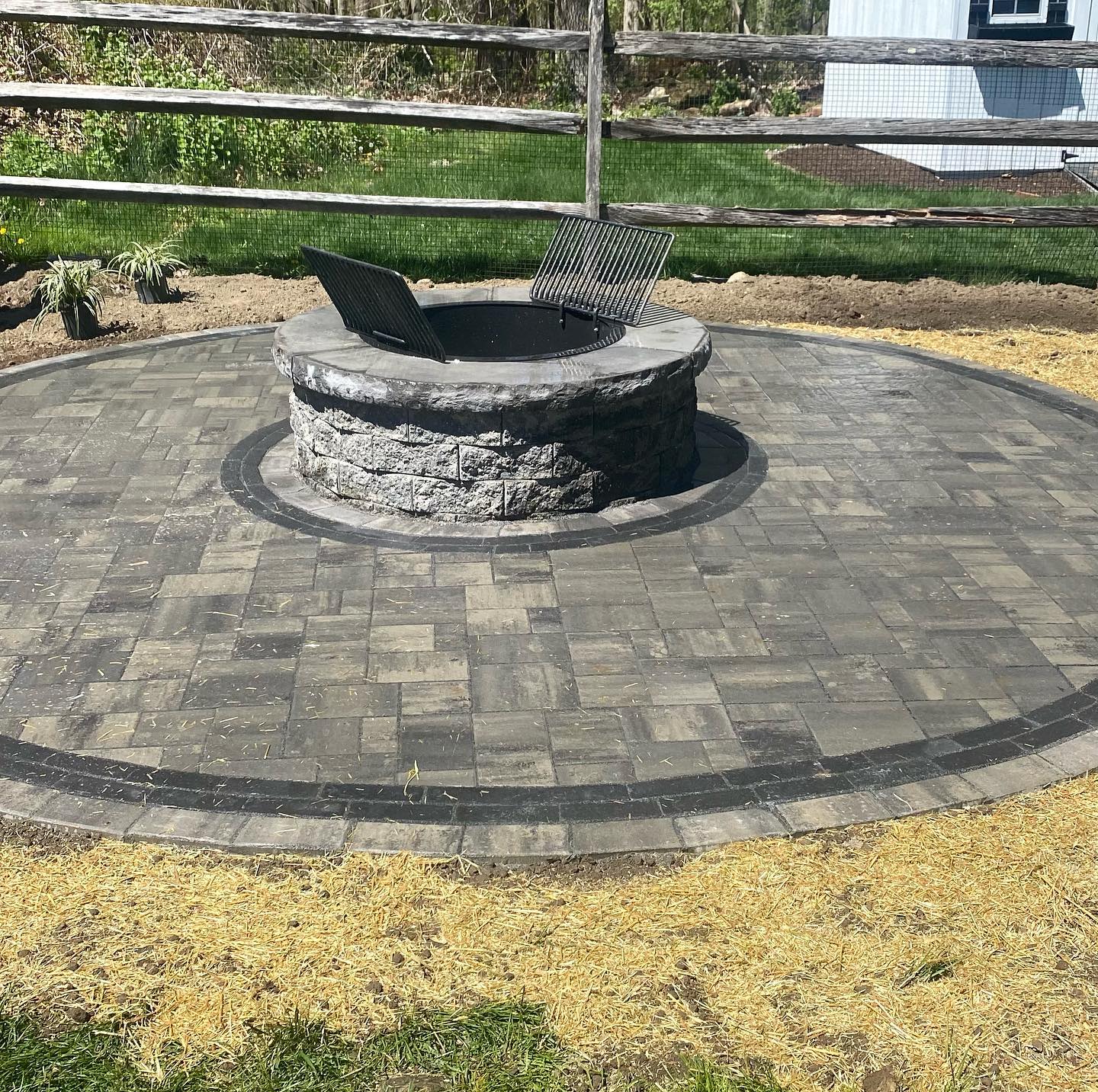 Gray pavers outdoor firepit — Trumbull, CT — Pepper's Landscaping & Lawn Service, Inc.