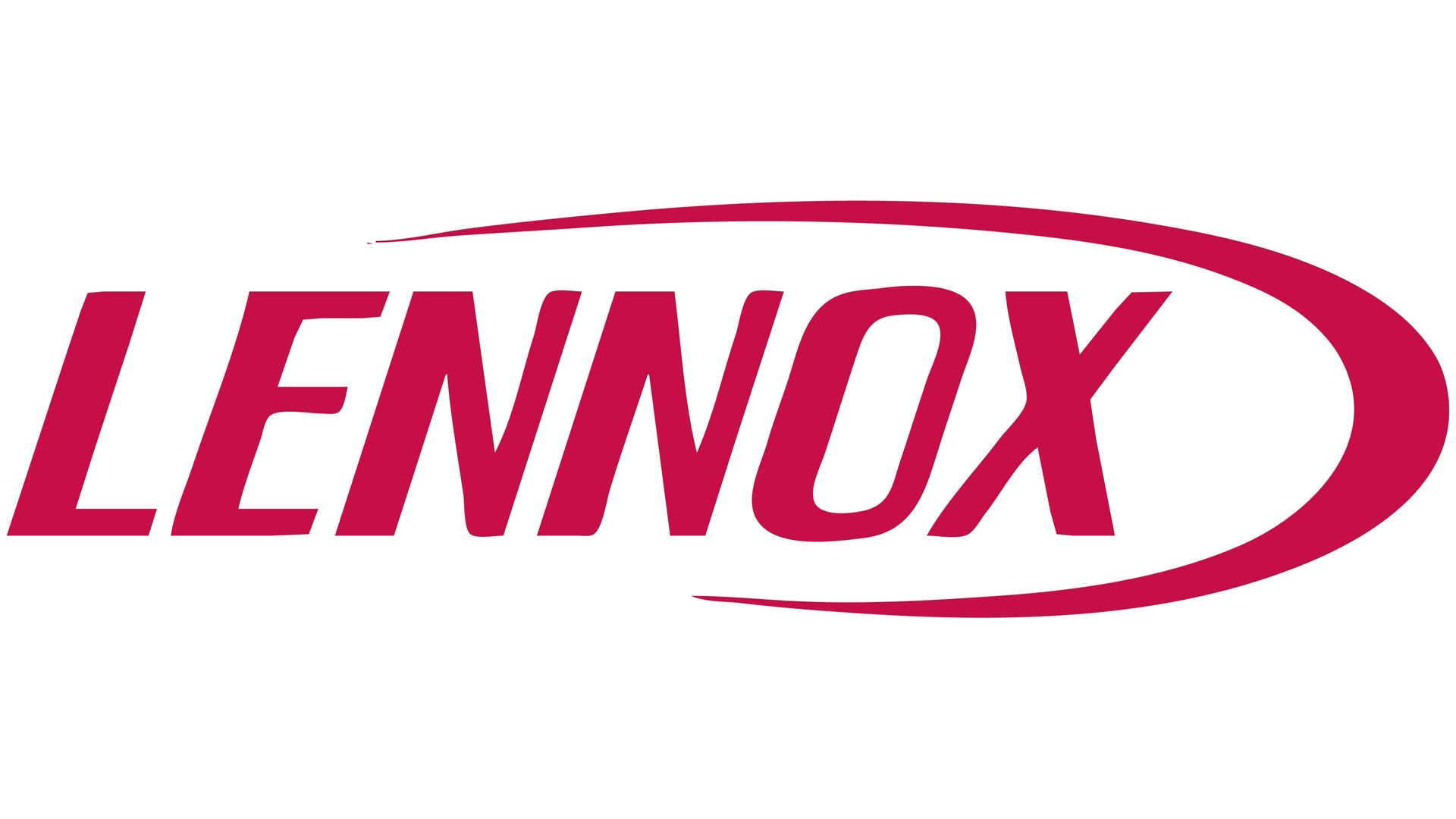 Lennox logo in red text with a stylized red arc above the name, on a white background.