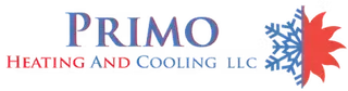 Logo for Primo Heating and Cooling LLC: Text with a half snowflake/half sun design.