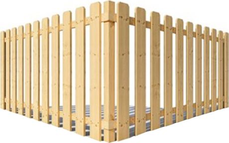 A wooden fence is sitting on top of a white surface.