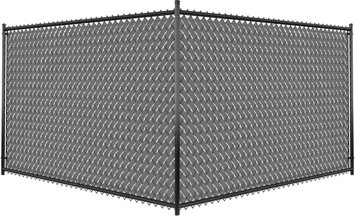 Three different types of chain link fences are shown on a white background