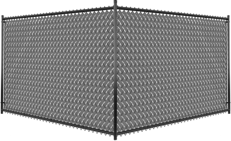 A chain link fence is shown in a black and white photo.