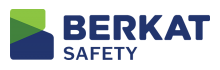 A blue and green logo for berkat safety.