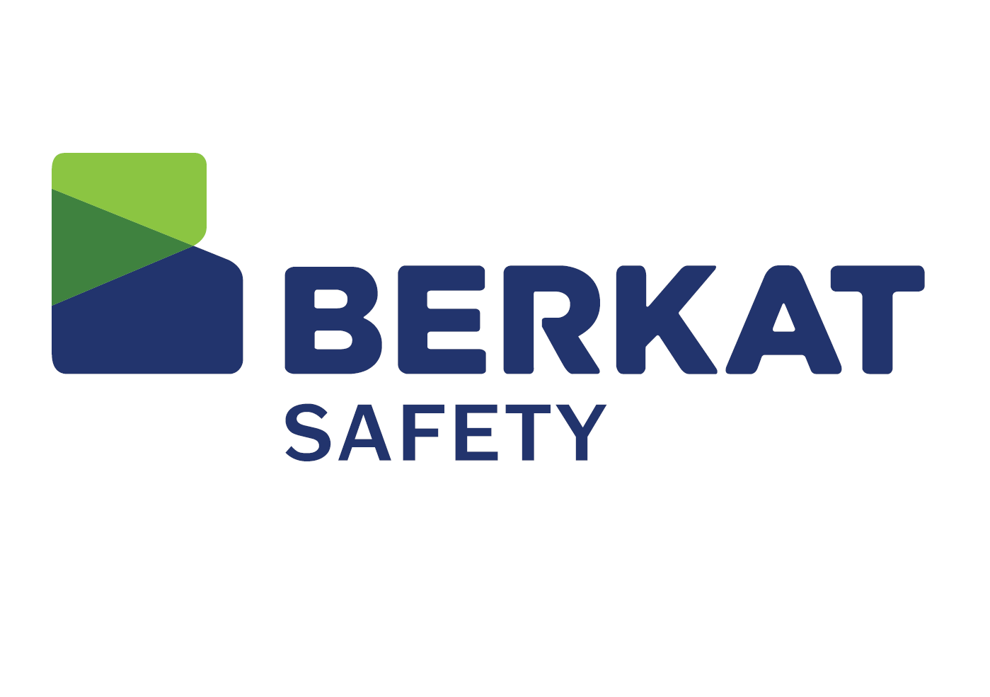 A blue and green logo for berkat safety on a white background.
