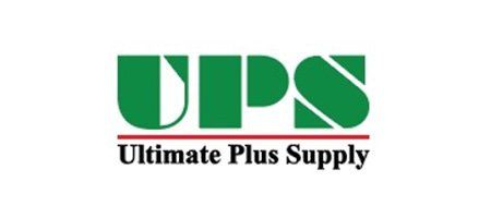 The logo for ups ultimate plus supply is green and red.