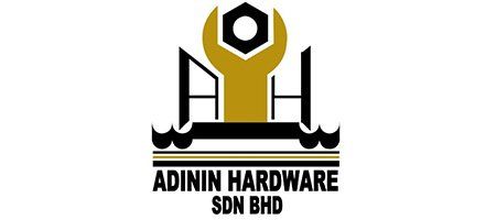 The logo for adinin hardware sdn bhd shows a wrench and a nut.