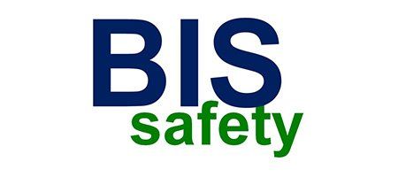 The bis safety logo is blue and green on a white background.