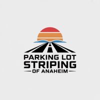 Parking Lot Striping Anaheim CA logo with road graphic and sunset design for local striping company