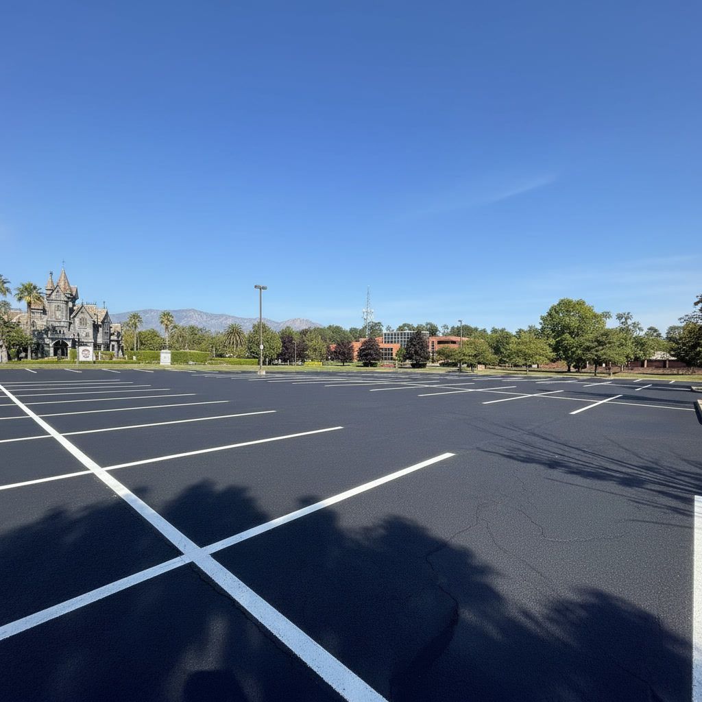 Professional parking lot striping in Anaheim CA with clean layout and fresh white lines
