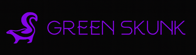 Green skunk logo with a skunk silhouette and the words 