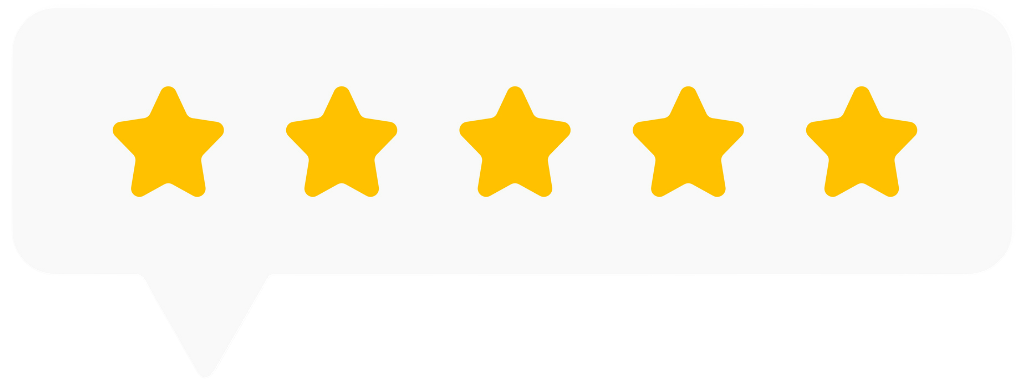 Five yellow stars inside a speech bubble.