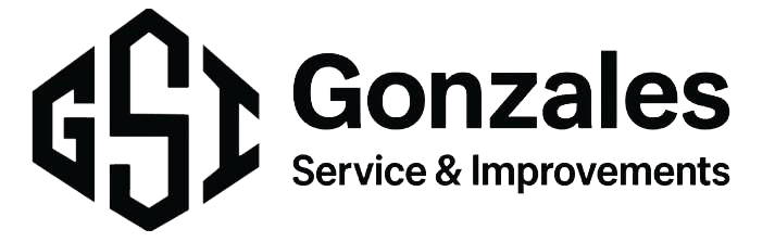 Logo for Gonzales Service & Improvements; black text and graphic of GSI in a hexagon.