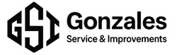 Logo for Gonzales Service & Improvements; black text and graphic of GSI in a hexagon.