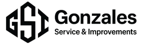 Logo for Gonzales Service & Improvements; black text and graphic of GSI in a hexagon.