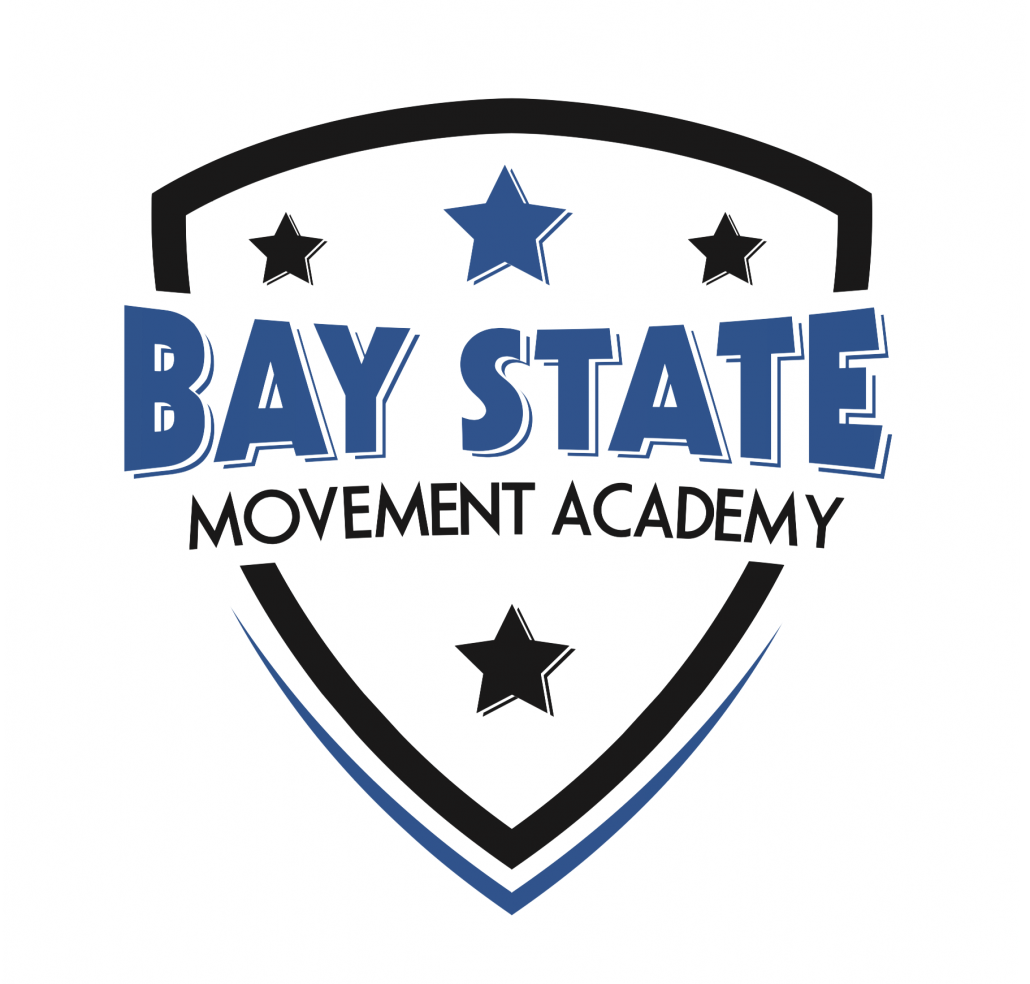 A logo for american stars gym with a red , white and blue star