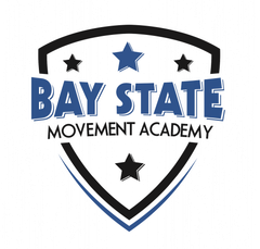 A logo for american stars gym with a red , white and blue star