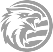 A black and white logo of an eagle in a circle.